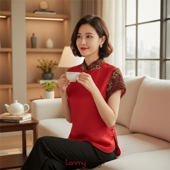 Áo xẩm Lá Lưới Lục Nho Mai Lâm Đỏ